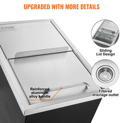 VEVOR Drop in Ice Chest, 18"L x 12"W x 14.5"H Stainless Steel Ice Cooler, Commercial Ice Bin with Sliding Cover, 40.9