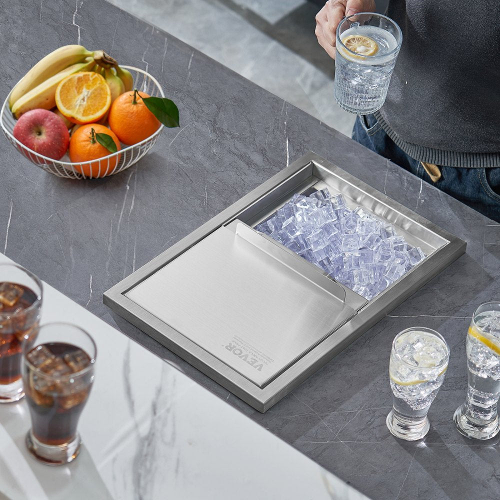 VEVOR Drop in Ice Chest, 18"L x 12"W x 14.5"H Stainless Steel Ice Cooler, Commercial Ice Bin with Sliding Cover, 40.9