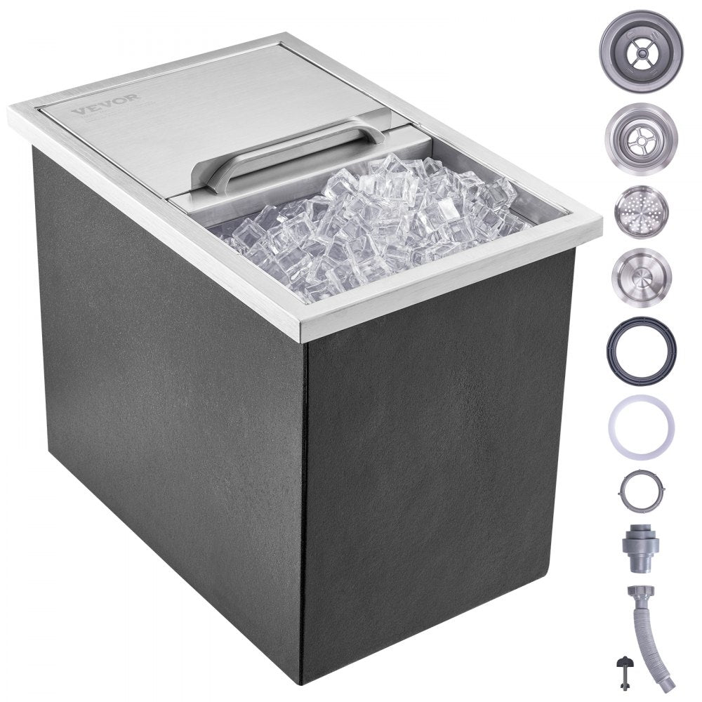 VEVOR Drop in Ice Chest, 18"L x 12"W x 14.5"H Stainless Steel Ice Cooler, Commercial Ice Bin with Sliding Cover, 40.9