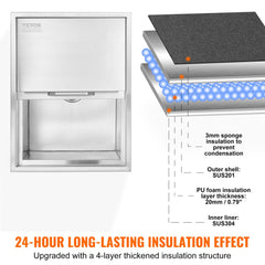 VEVOR Drop in Ice Chest, 24"L x 18"W x 13"H Stainless Steel Ice Cooler, Commercial Ice Bin with Sliding Cover, 40.9 qt