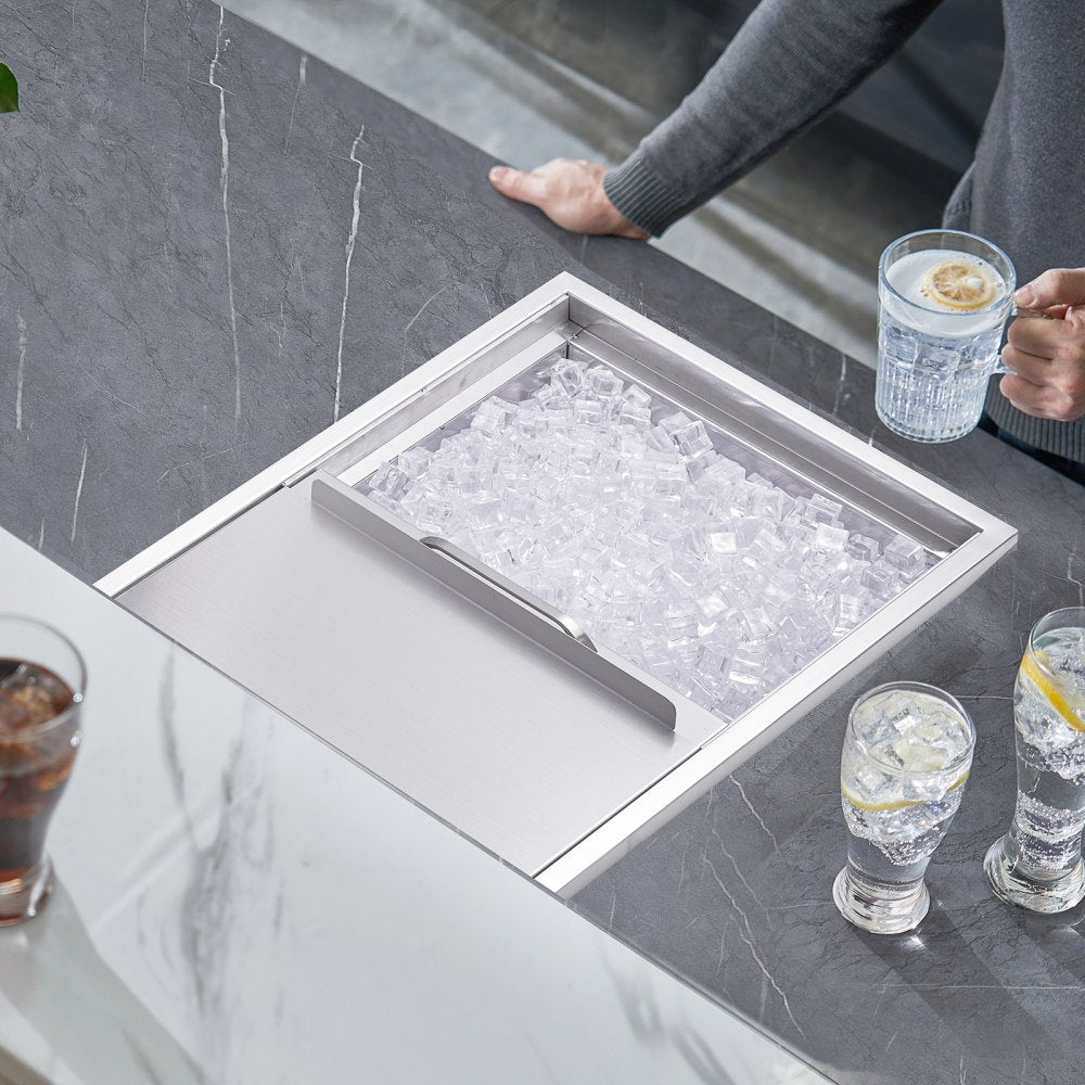 VEVOR Drop in Ice Chest, 24"L x 18"W x 13"H Stainless Steel Ice Cooler, Commercial Ice Bin with Sliding Cover, 40.9 qt