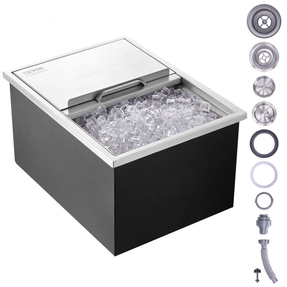 VEVOR Drop in Ice Chest, 24"L x 18"W x 13"H Stainless Steel Ice Cooler, Commercial Ice Bin with Sliding Cover, 40.9 qt