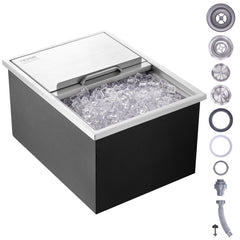 VEVOR Drop in Ice Chest, 24"L x 18"W x 13"H Stainless Steel Ice Cooler, Commercial Ice Bin with Sliding Cover, 40.9 qt