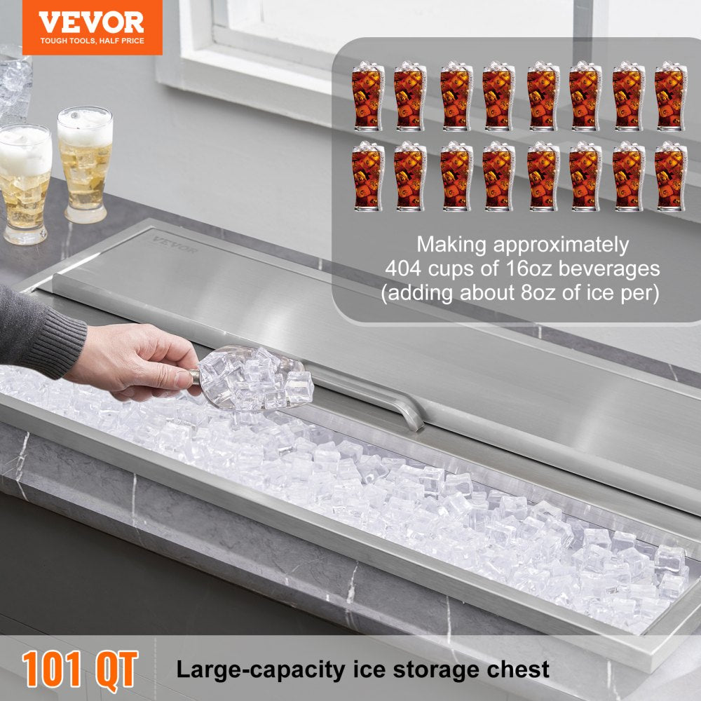 VEVOR Drop in Ice Chest, 36"L x 18"W x 14"H Stainless Steel Ice Cooler, Commercial Ice Bin with Sliding Cover, 40.9 qt