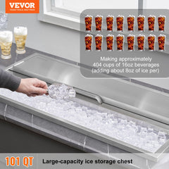 VEVOR Drop in Ice Chest, 36"L x 18"W x 14"H Stainless Steel Ice Cooler, Commercial Ice Bin with Sliding Cover, 40.9 qt