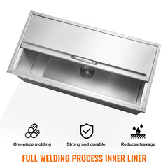 VEVOR Drop in Ice Chest, 36"L x 18"W x 14"H Stainless Steel Ice Cooler, Commercial Ice Bin with Sliding Cover, 40.9 qt