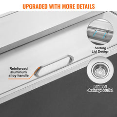 VEVOR Drop in Ice Chest, 36"L x 18"W x 14"H Stainless Steel Ice Cooler, Commercial Ice Bin with Sliding Cover, 40.9 qt