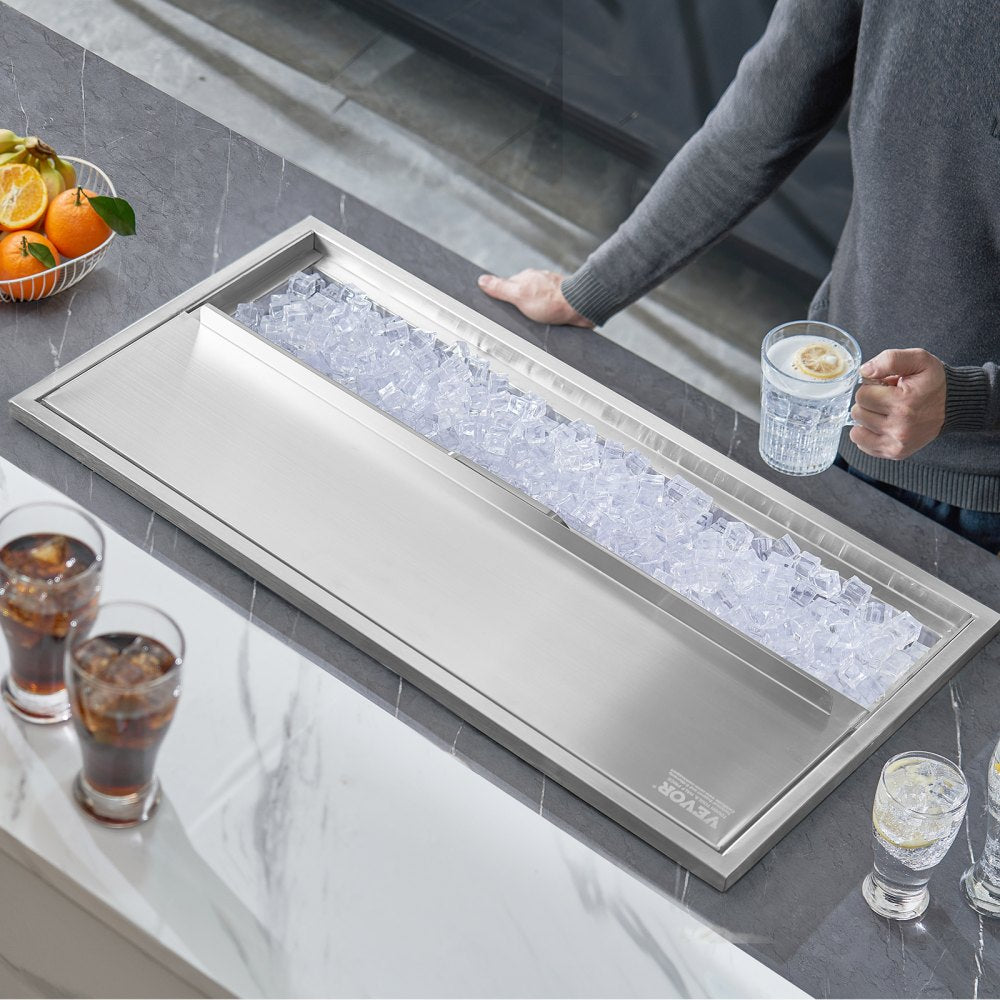 VEVOR Drop in Ice Chest, 36"L x 18"W x 14"H Stainless Steel Ice Cooler, Commercial Ice Bin with Sliding Cover, 40.9 qt