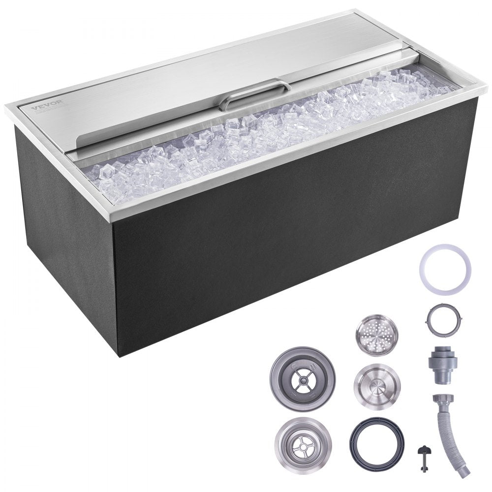 VEVOR Drop in Ice Chest, 36"L x 18"W x 14"H Stainless Steel Ice Cooler, Commercial Ice Bin with Sliding Cover, 40.9 qt