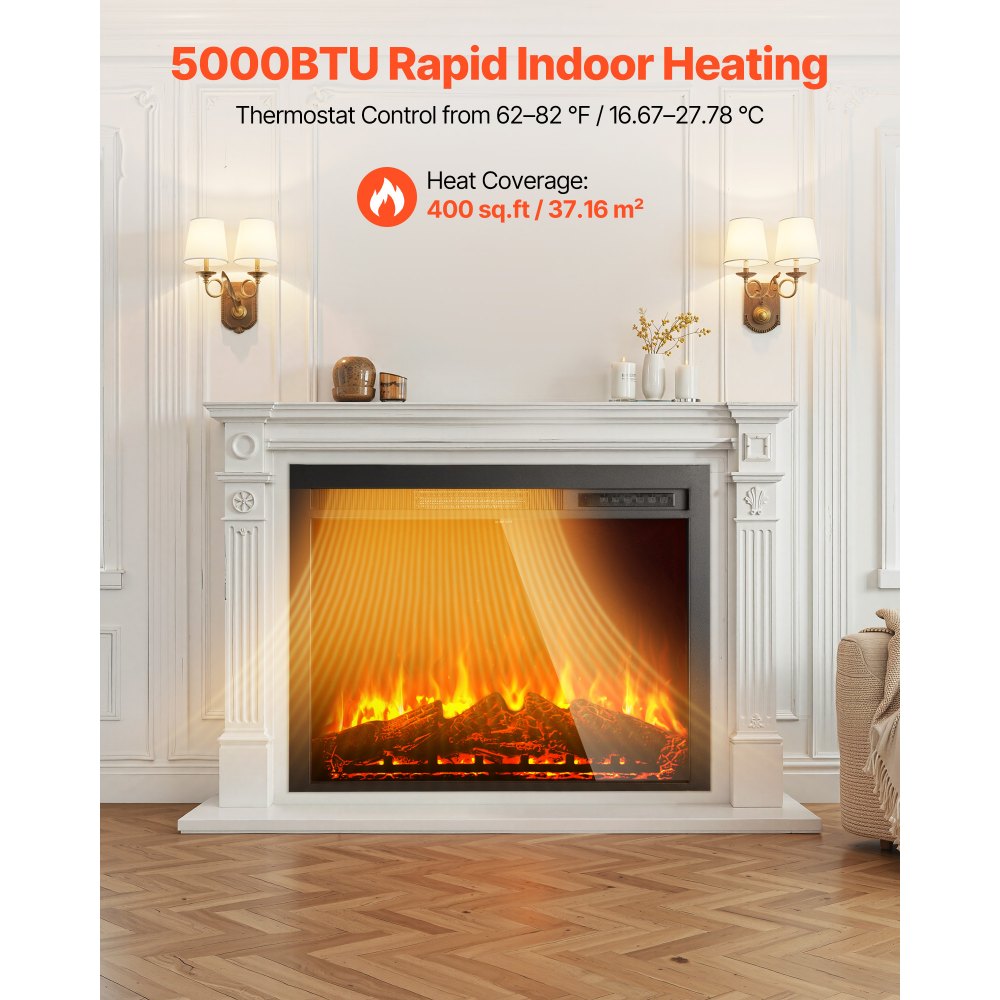 VEVOR Electric Fireplace Insert, 35 inch Recessed and Wall Mounted with Adjustable Flame Color Brightness & 8h Timer &