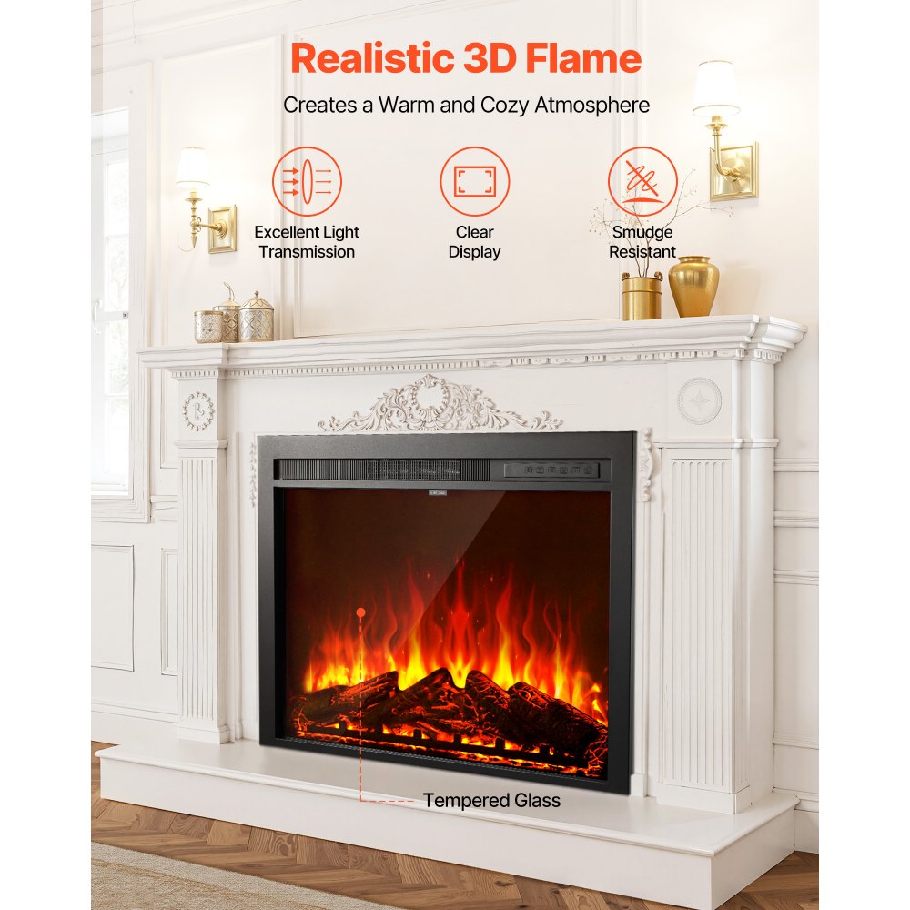 VEVOR Electric Fireplace Insert, 35 inch Recessed and Wall Mounted with Adjustable Flame Color Brightness & 8h Timer &