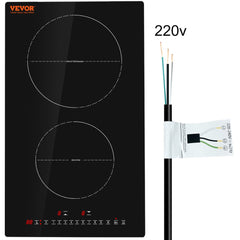 VEVOR Electric Cooktop, 2 Burners, 12'' Induction Stove Top, Built-in Magnetic Cooktop 3000W, 9 Heating Level