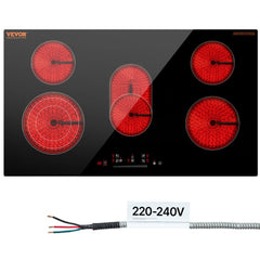 VEVOR Electric Cooktop, 36 inch 5 Burners Built-in Electric Stove Top, 8600W Ceramic Top Radiant Cooktop with Glass