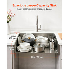 VEVOR 30-inch Kitchen Undermount Single Bowl Sinks, Stainless Steel Drop-In Farmhouse Basin with Accessories, Household