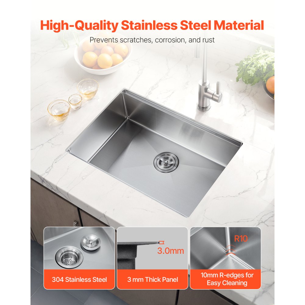VEVOR 27 inch Kitchen Sink Workstation, 304 Stainless Steel Undermount Sink, Drop-In Single Bowl Farmhouse Basin with