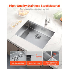 VEVOR 27 inch Kitchen Sink Workstation, 304 Stainless Steel Undermount Sink, Drop-In Single Bowl Farmhouse Basin with