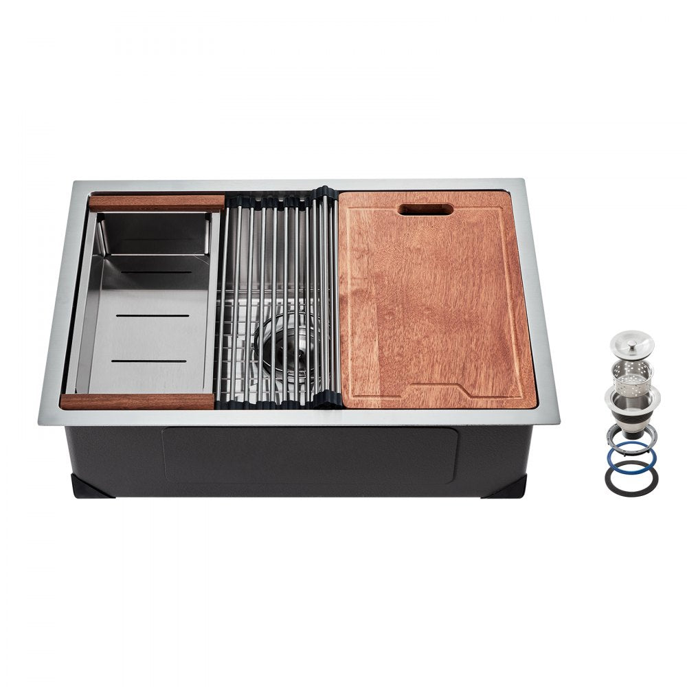 VEVOR 27 inch Kitchen Sink Workstation, 304 Stainless Steel Undermount Sink, Drop-In Single Bowl Farmhouse Basin with