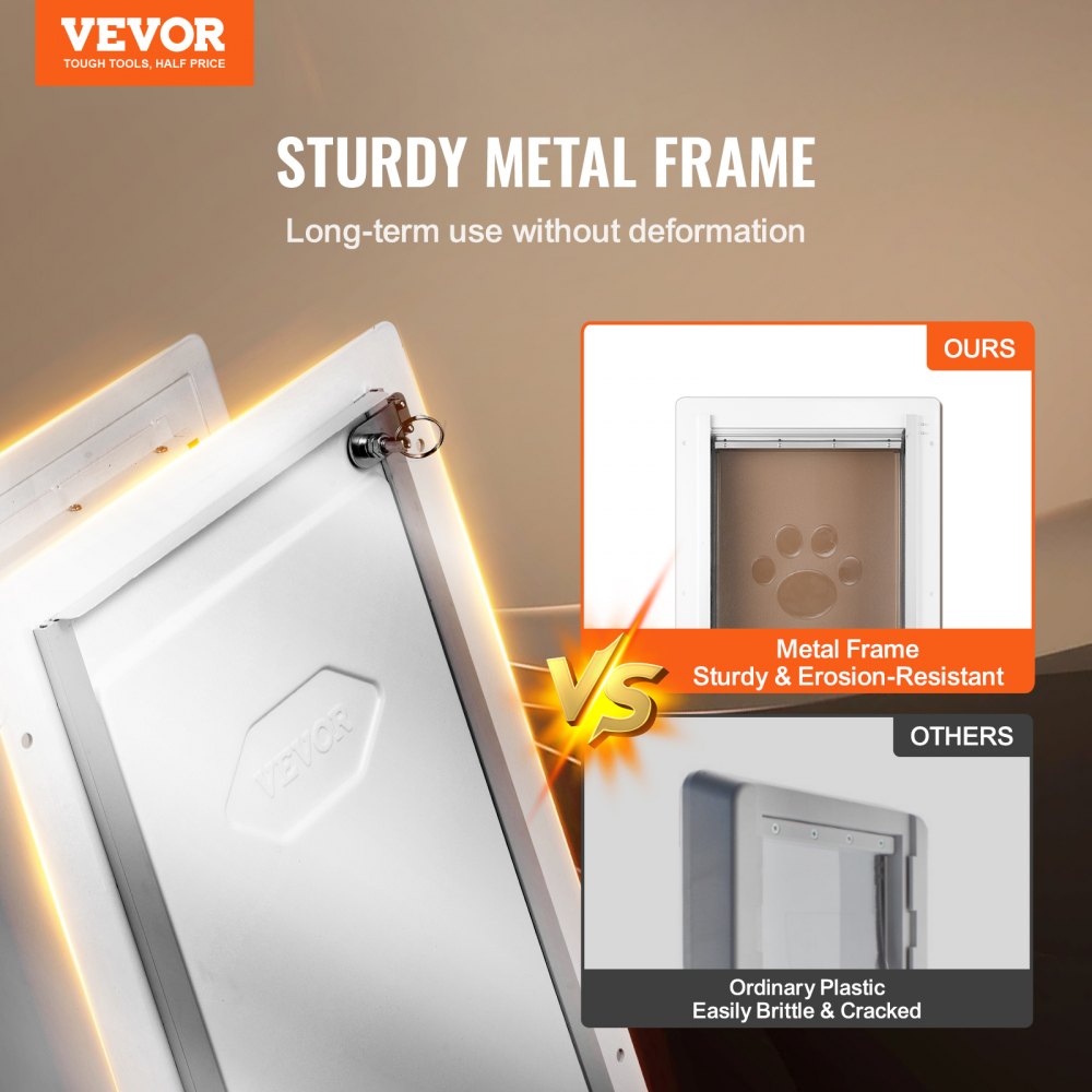 VEVOR Pet Door, 14.25" x 21.1" Metal Frame with Lock and 3-Flap System, Weatherproof Doggy Door, Easy to Install in