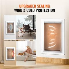 VEVOR Pet Door, 14.25" x 21.1" Metal Frame with Lock and 3-Flap System, Weatherproof Doggy Door, Easy to Install in