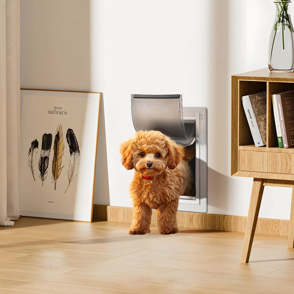 VEVOR Pet Door, 14.25" x 21.1" Metal Frame with Lock and 3-Flap System, Weatherproof Doggy Door, Easy to Install in