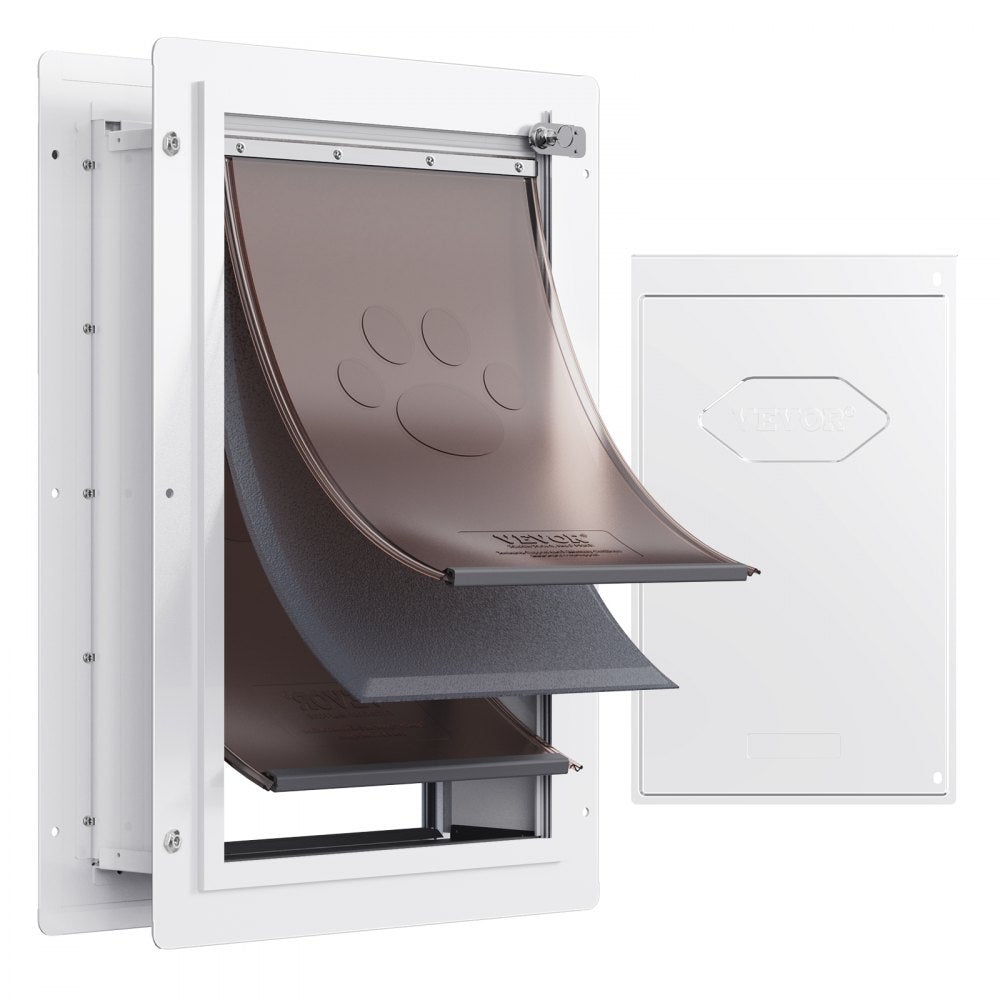VEVOR Pet Door, 14.25" x 21.1" Metal Frame with Lock and 3-Flap System, Weatherproof Doggy Door, Easy to Install in