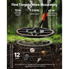 VEVOR Waterproof Metal Detector, 12", Professional High Accuracy Gold Detector for Adults, with Display, Wireless