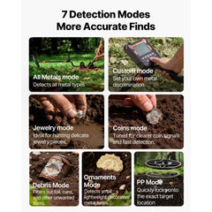 VEVOR Waterproof Metal Detector, 12", Professional High Accuracy Gold Detector for Adults, with Display, Wireless