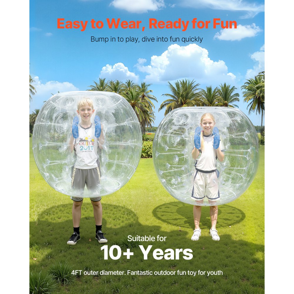 VEVOR Inflatable Bumper Balls 2-Pack, 4FT/1.2M Body Sumo Zorb Balls for Teen & Adult, 0.8mm Thick PVC Human Hamster