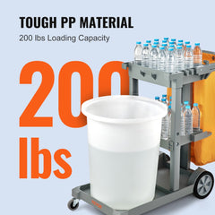 VEVOR Cleaning Cart, 3-Shelf Commercial Janitorial Cart, 200 lbs Capacity Plastic Housekeeping Cart, with 25 Gallon PVC