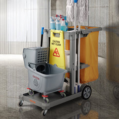 VEVOR Cleaning Cart, 3-Shelf Commercial Janitorial Cart, 200 lbs Capacity Plastic Housekeeping Cart, with 25 Gallon PVC