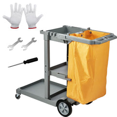VEVOR Cleaning Cart, 3-Shelf Commercial Janitorial Cart, 200 lbs Capacity Plastic Housekeeping Cart, with 25 Gallon PVC