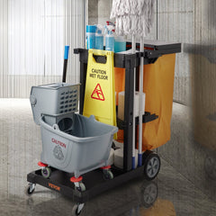 VEVOR Cleaning Cart, 3-Shelf Commercial Janitorial Cart, 200 lbs Capacity Plastic Housekeeping Cart, with 25 Gallon PVC