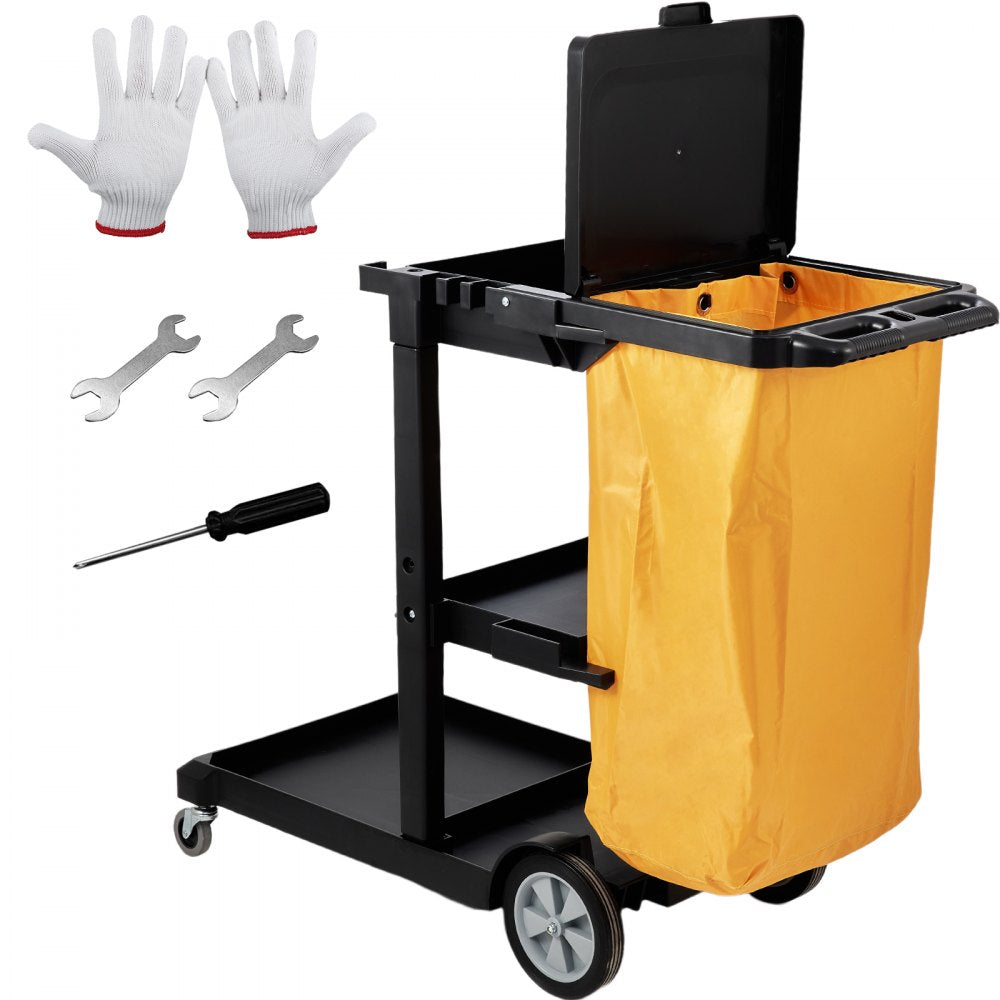 VEVOR Cleaning Cart, 3-Shelf Commercial Janitorial Cart, 200 lbs Capacity Plastic Housekeeping Cart, with 25 Gallon PVC