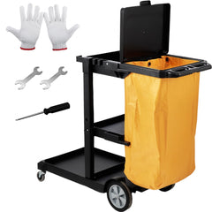VEVOR Cleaning Cart, 3-Shelf Commercial Janitorial Cart, 200 lbs Capacity Plastic Housekeeping Cart, with 25 Gallon PVC