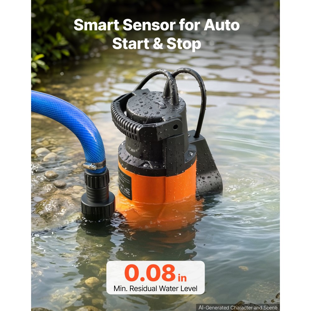 VEVOR Submersible Water Pump 0.7 HP 3300 GPH Portable Utility Sump Pump, High Flow Water Removal, with 9.84 ft Power