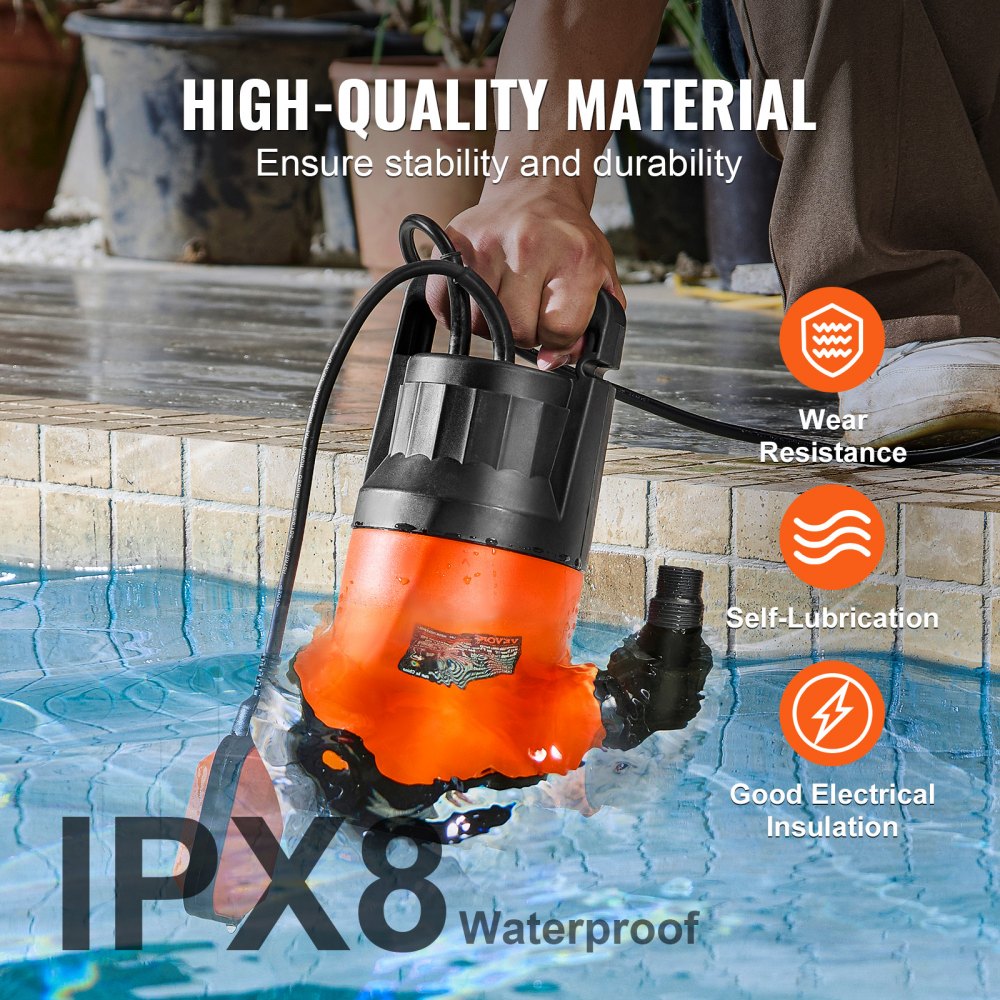 VEVOR Utility Pump, 1 HP, 4000 GPH High Flow, 31 ft Head, Sump Pump Submersible Water Pump Portable Utility Pump with