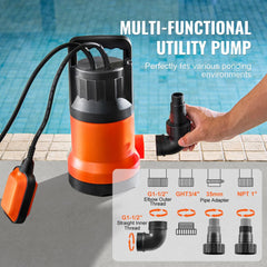 VEVOR Utility Pump, 1 HP, 4000 GPH High Flow, 31 ft Head, Sump Pump Submersible Water Pump Portable Utility Pump with