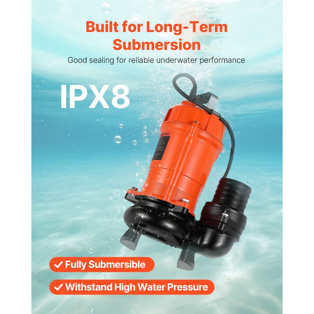 VEVOR 1 HP Submersible Trash Pump, 5000 GPH, 120V Cast Iron Submersible Sump Sewage Pump with 3 in Discharge, 40 ft Max