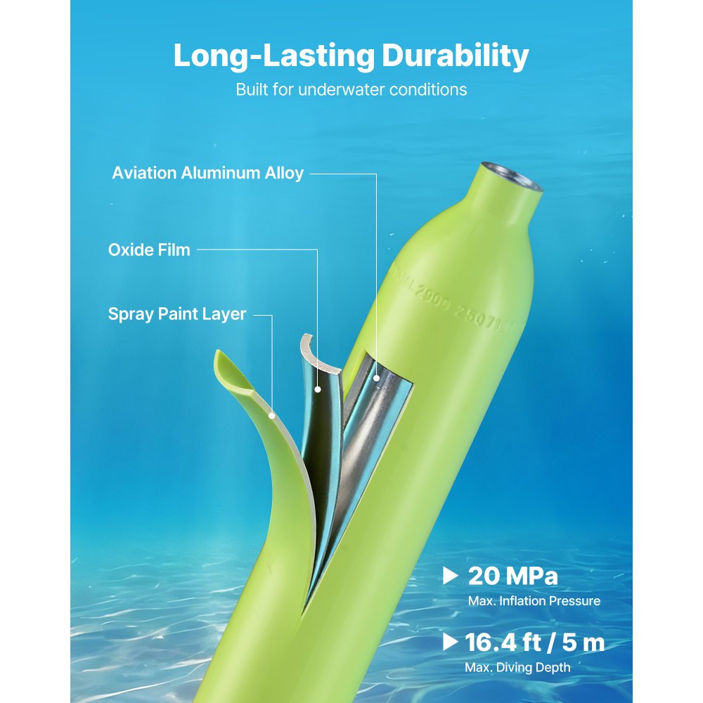 VEVOR Mini Scuba Tank, 0.5L Portable Diving Tank for Underwater Breathing, Reusable Lung Diving Cylinder up to 10