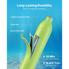 VEVOR Mini Scuba Tank, 0.5L Portable Diving Tank for Underwater Breathing, Reusable Lung Diving Cylinder up to 10