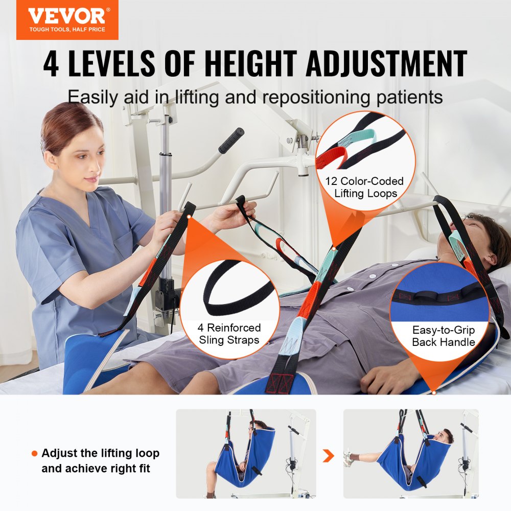 VEVOR Universal Full Body Patient Lift Sling - Medium, Patient Lift Medical Sling for Easy Transfer and Bathing