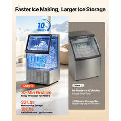 VEVOR Commercial Ice Maker Machine, 120Lbs/24H with 33Lbs Storage, 45 Cubes per Cycle, Stainless Steel Freestanding &