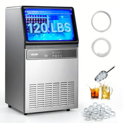 VEVOR Commercial Ice Maker Machine, 120Lbs/24H with 33Lbs Storage, 45 Cubes per Cycle, Stainless Steel Freestanding &