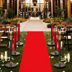 VEVOR Stanchion Post, 6 Pcs Crowd Control Barrier Set with Red Carpet, 4 Red Velvet Ropes, Stainless Steel Gold