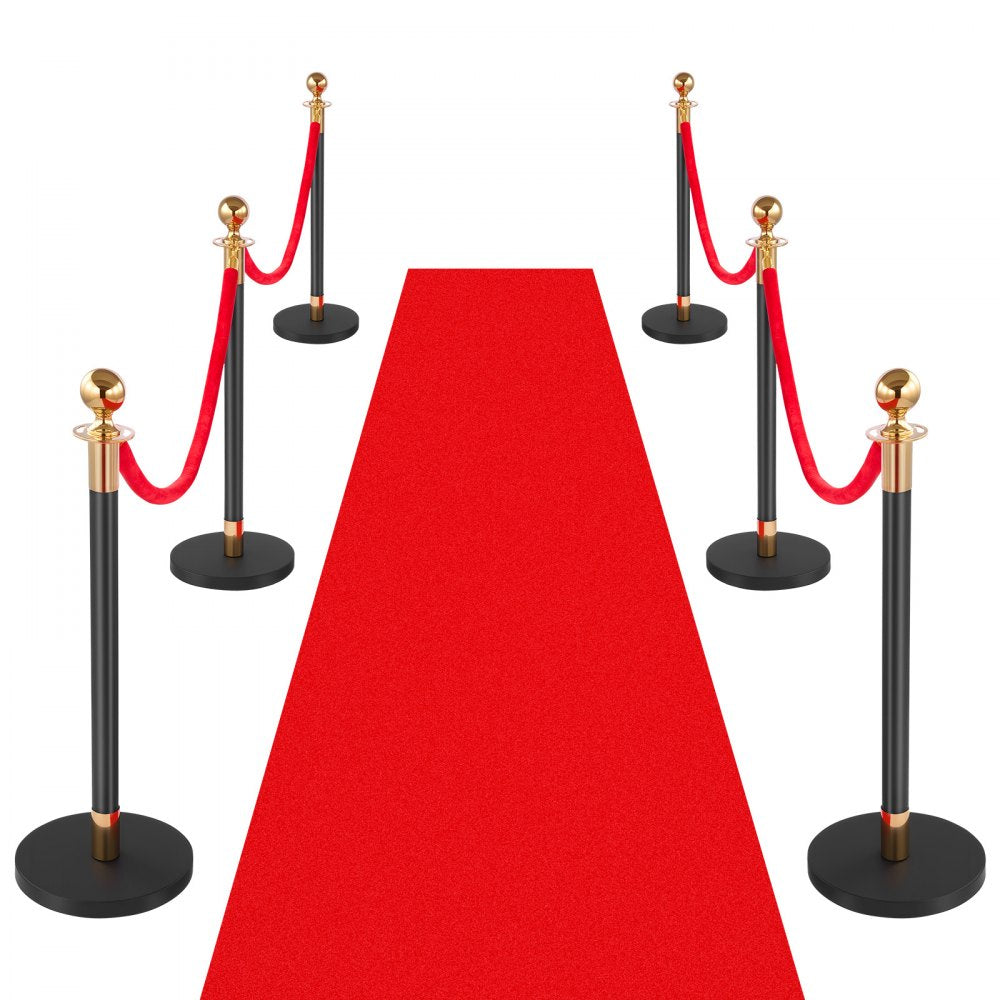 VEVOR Stanchion Post, 6 Pcs Crowd Control Barrier Set with Red Carpet, 4 Red Velvet Ropes, Stainless Steel Gold