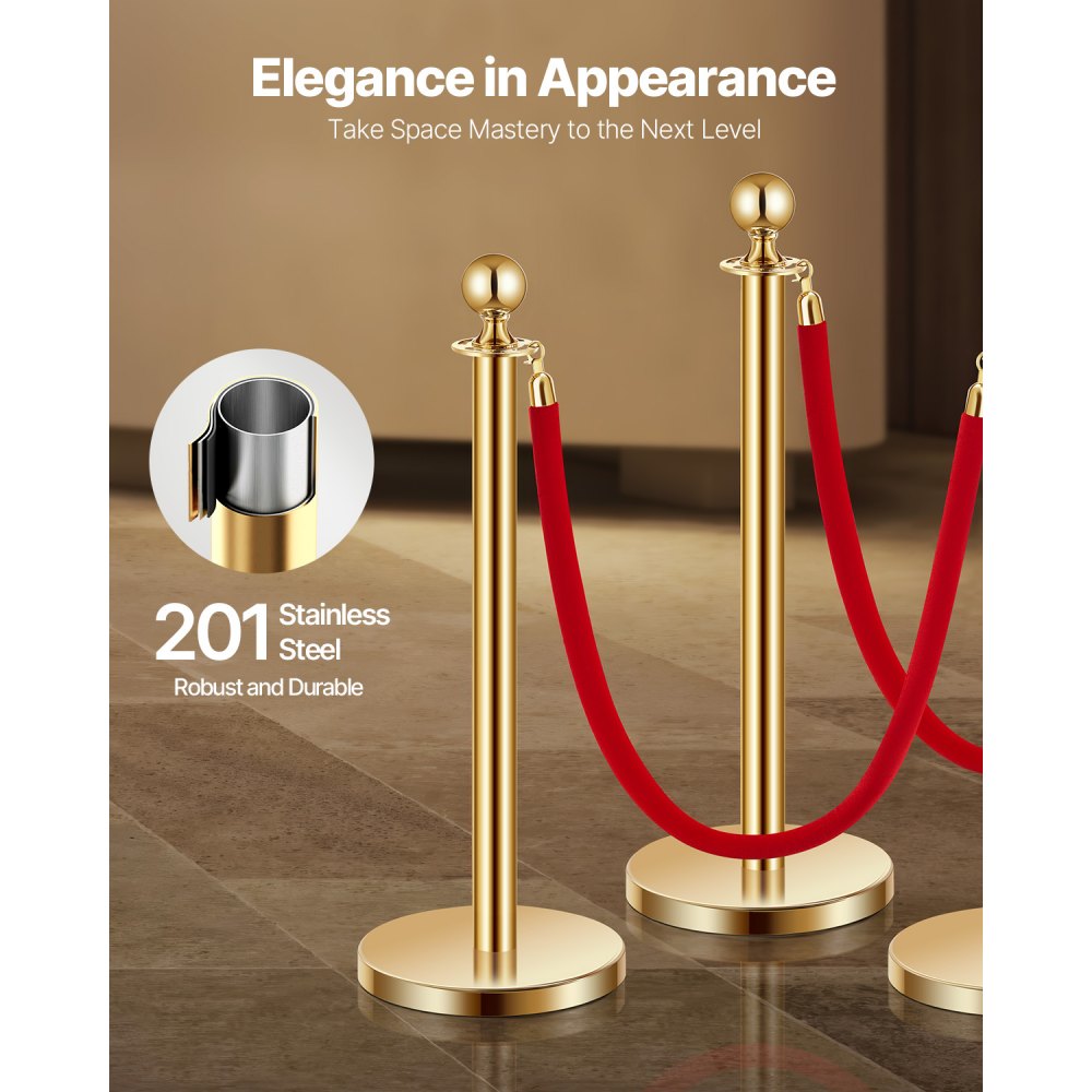 VEVOR Stanchions and Velvet Ropes 8Pcs, Hollow Base with Stainless Steel Post, 6 Red Velvet Ropes and Posts, Crowd