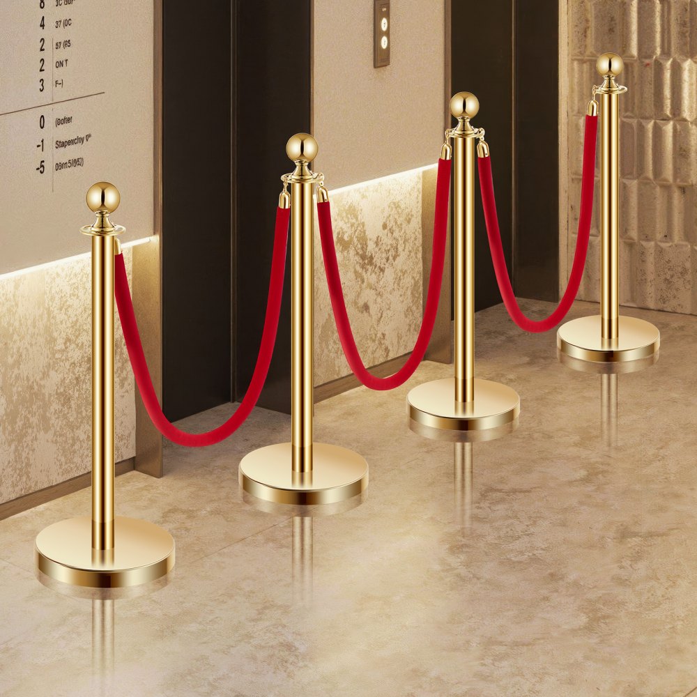 VEVOR Stanchions and Velvet Ropes 8Pcs, Hollow Base with Stainless Steel Post, 6 Red Velvet Ropes and Posts, Crowd