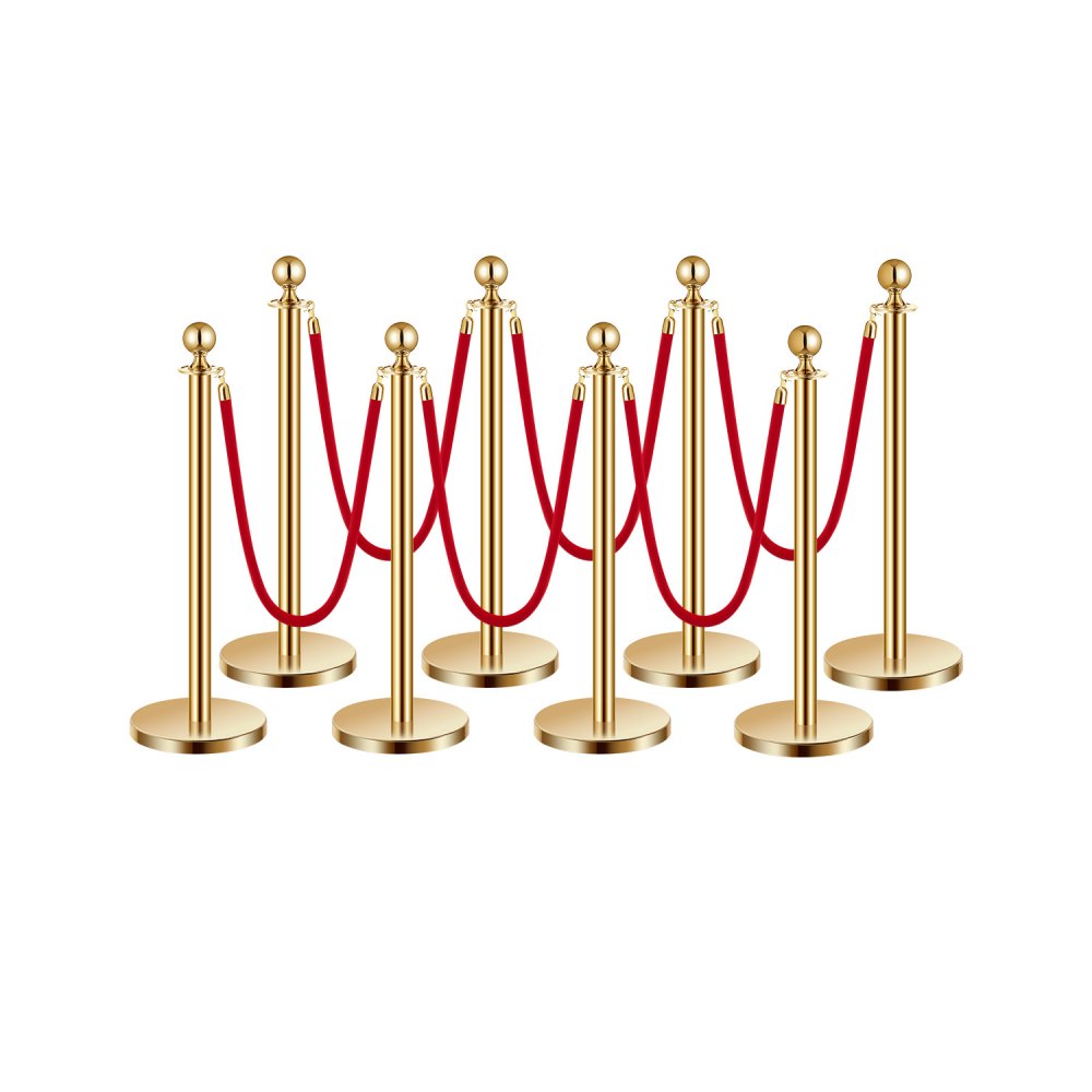 VEVOR Stanchions and Velvet Ropes 8Pcs, Hollow Base with Stainless Steel Post, 6 Red Velvet Ropes and Posts, Crowd
