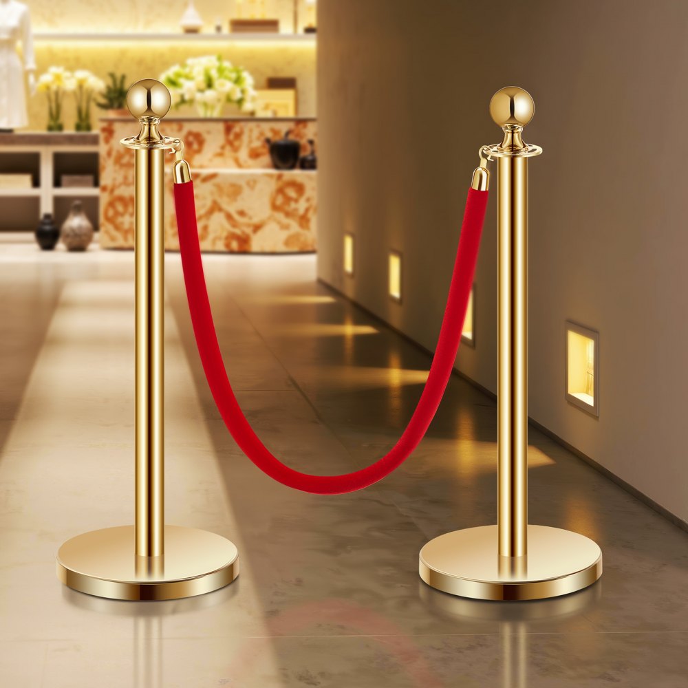 VEVOR Stanchions and Velvet Ropes 4Pcs, Hollow Base with Stainless Steel Post, 2 Red Velvet Ropes and Posts, Crowd