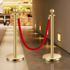 VEVOR Stanchions and Velvet Ropes 4Pcs, Hollow Base with Stainless Steel Post, 2 Red Velvet Ropes and Posts, Crowd